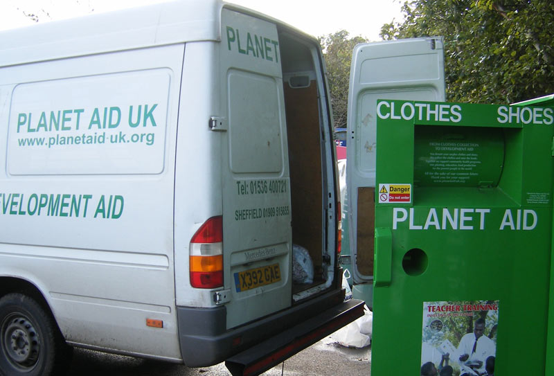 Collecting from a Planet Aid UK clothing bank